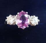 Gorgeous art deco platinum pink sapphire and diamond three stone vintage antique trilogy ring