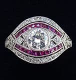 Gorgeous art deco platinum ruby and 1.09ct diamond eye vintage antique cluster ring