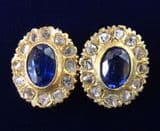 Gorgeous edwardian 18ct gold 1.70ct sapphire and diamond cluster vintage antique stud earrings