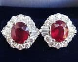 Stunning art deco 18ct 18k white gold 3.10ct ruby and baguette diamond vintage antique earrings