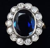 Stunning art deco 18ct gold and platinum sapphire and diamond vintage antique cluster ring