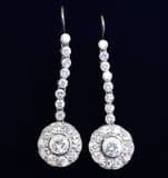 Stunning art deco 18ct platinum 3.24ct diamond vintage antique dangle daisy cluster earrings