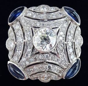 Stunning art deco 18ct rose gold and platinum sapphire and diamond vintage antique cluster ring
