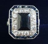 Stunning art deco platinum 0.70ct diamond and 2.25ct sapphire cluster vintage antique ring
