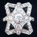 Stunning art deco platinum 1.17ct diamond and onyx vintage antique cluster ring