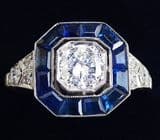 Stunning art deco platinum 1.20ct sapphire and 0.85ct diamond vintage antique solitaire ring
