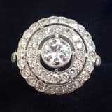 Stunning art deco platinum 1.31ct diamond target cluster vintage antique ring