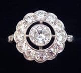 Stunning art deco platinum 1.67ct diamond daisy cluster vintage antique target ring