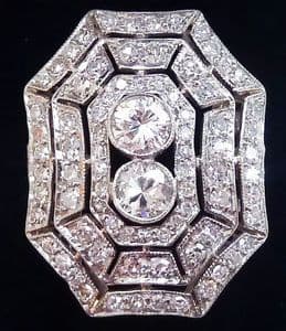 Stunning art deco platinum 2.08ct diamond elongated vintage antique cluster ring