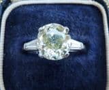 Stunning art deco platinum 3.95ct diamond solitaire engagement old and baguette cut antique ring