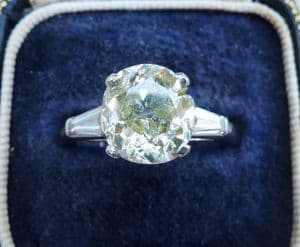 Stunning art deco platinum 3.95ct diamond solitaire engagement old and baguette cut antique ring