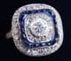 Stunning art deco platinum sapphire and 1.56ct diamond vintage antique cluster ring