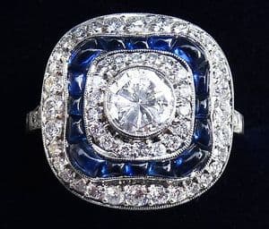 Stunning art deco platinum sapphire and 1.56ct diamond vintage antique cluster ring