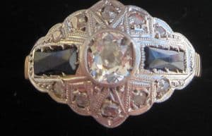 Superb deco diamond baguette sapphires diamonds 18ct Plat Boule Ring wow