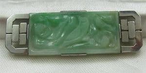 Superb rare carved apple jade jadeite art deco 18ct white gold original brooch