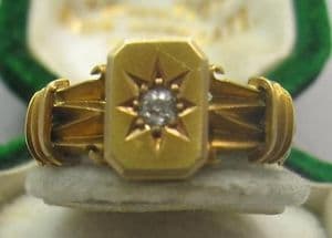 superb Victorian highly detailed 18ct gold signet 1894 diamond ring