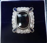 Wonderful all platinum art deco 7.50ct sapphire and diamond antique ring