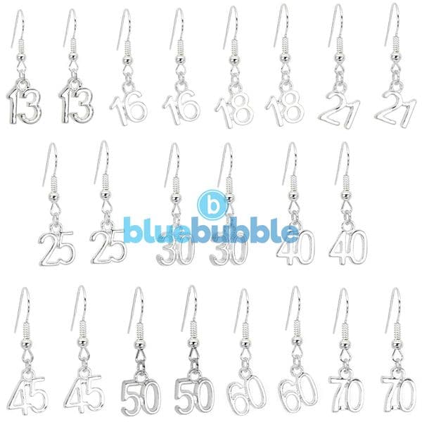bluebubble CELEBRATE Silver Plated Birthday Age Number Charm Dangle Earrings on Gift Card