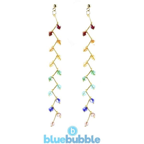 bluebubble CHAKRA Healing Energy Rainbow Waterfall Dangle Earrings on Gift Card