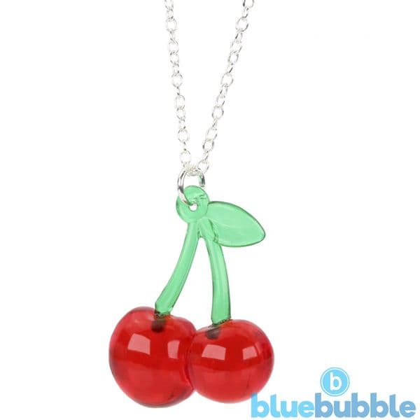 bluebubble CHERRY POP Transluscent Cherry Charm Pendant Necklace on Gift Card