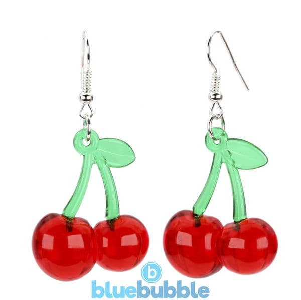 bluebubble CHERRY POP Transluscent Fruit Cherries Charm Earrings on Gift Carb