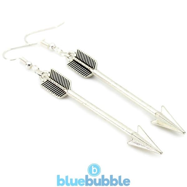 bluebubble DESTINY Silver Arrow Dangle Earrings on Gift Card