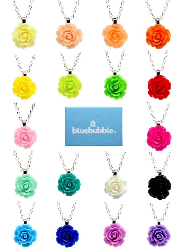 Bluebubble ENGLISH ROSE 22mm Carved Rose Necklace on Gift Card
