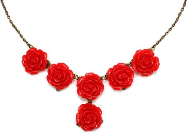 Bluebubble ENGLISH ROSE Vintage Style Carved Rose Statement Bib Necklace on Gift Card