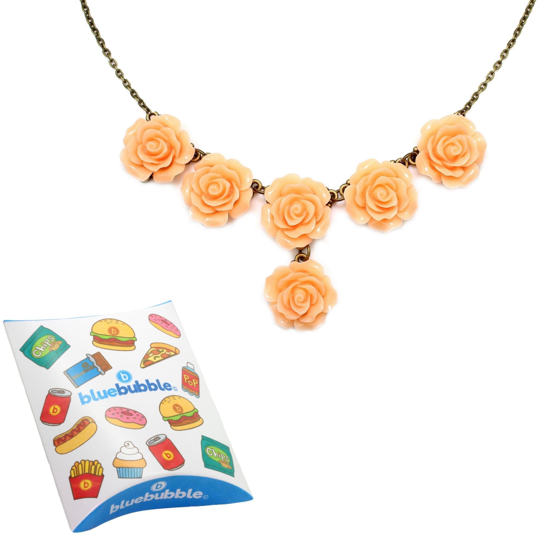 Bluebubble English Rose Vintage Statement Bib Necklace – Resin & Brass, Multi-Colour, Gift Boxed – 19 Inch