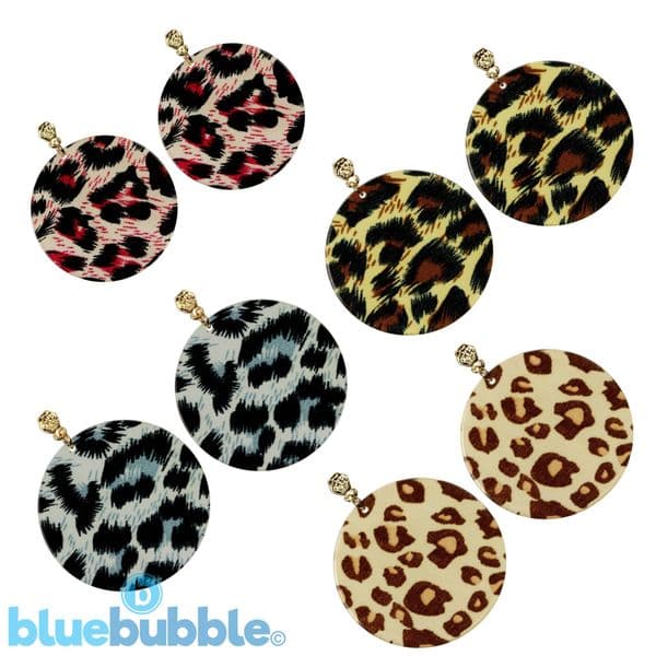 bluebubble EXOTIC Animal Print Large Round Disc Stud Dangle Earrings on Gift Card