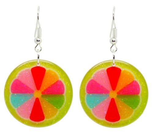 Bluebubble FEELIN FRUITY Glitter Fruit Slice Dangle Earrings on Gift Card