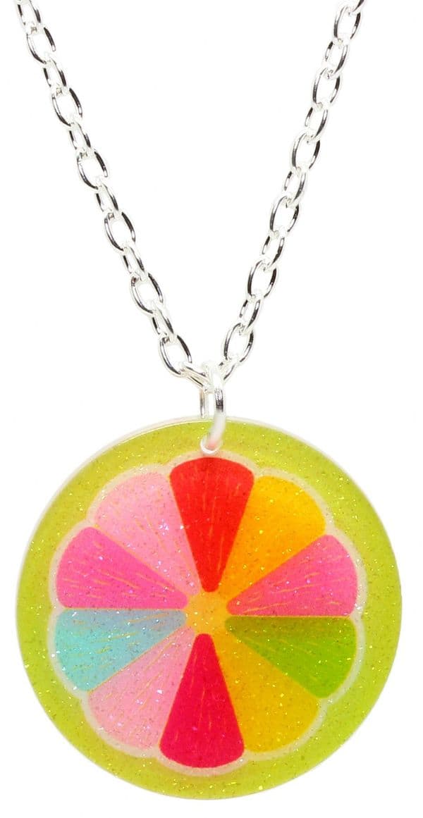 Bluebubble FEELIN FRUITY Glitter Fruit Slice Necklace on Gift Card