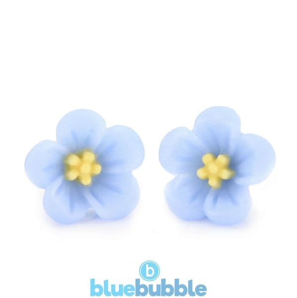 bluebubble FORGET ME NOT Blue Flower Stud Earrings on Gift Card