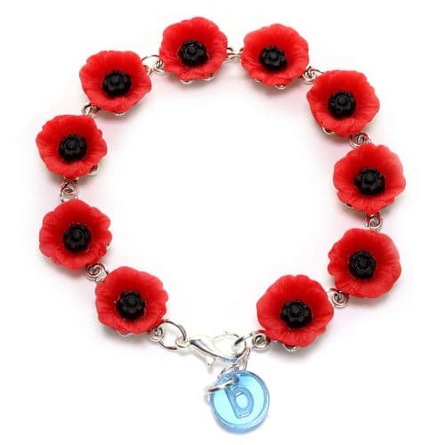 Bluebubble POPPY DAYS Red Flower Charm Bracelet on Gift Card