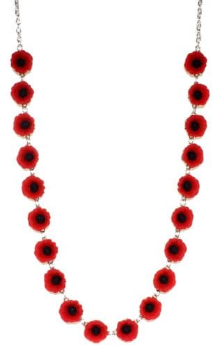 Bluebubble POPPY DAYS Red Flower Charm Necklace on Gift Card