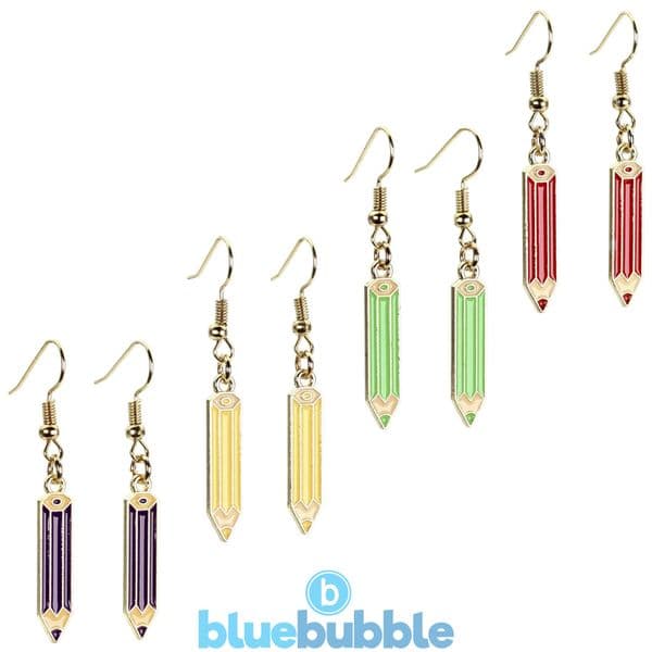 bluebubble SCHOOL DAYS Enamel Colouring Pencil Charm Earrings on Gift Card