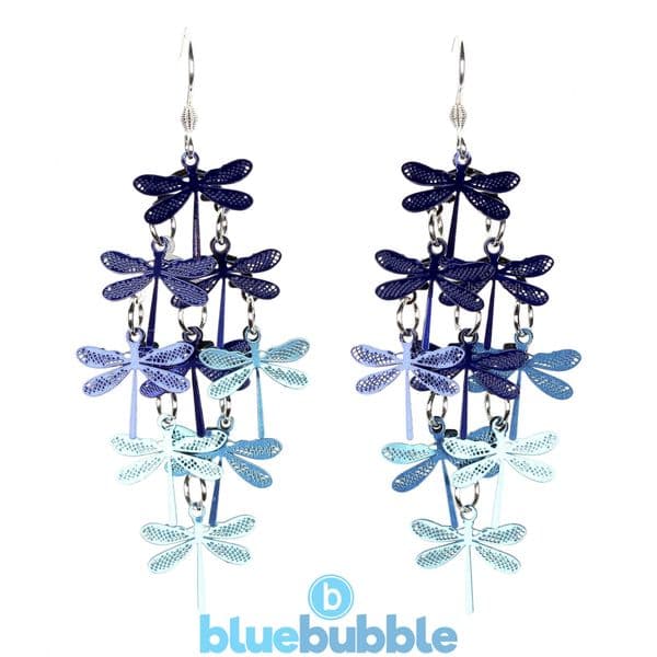 bluebubble SECRET GARDEN Dragonfly Cluster Dangle Earrings on Gift Card
