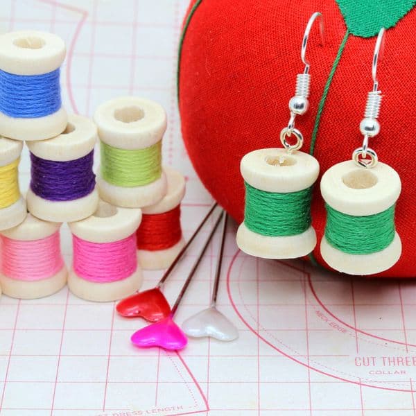 Bluebubble SEW SWEET Bobbin Cotton Reel Earrings on Gift Card