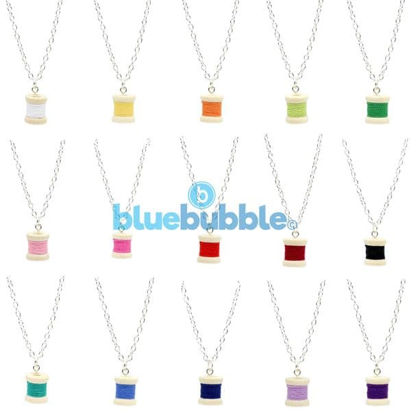 Bluebubble SEW SWEET Bobbin Cotton Reel Necklace on Gift Card