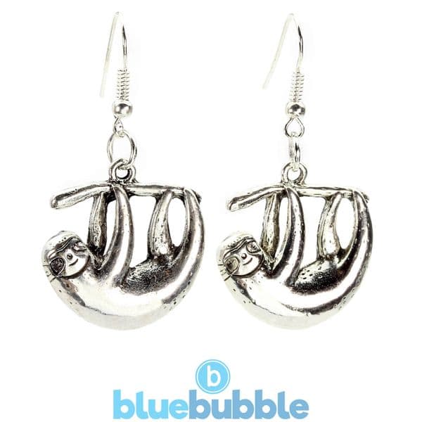 bluebubble SLEEPY SLOTH Silver Animal Dangle Earrings on Gift Card