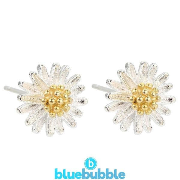 bluebubble WEDDING DAY White Copper Daisy Flower Stud Earrings on Gift Card