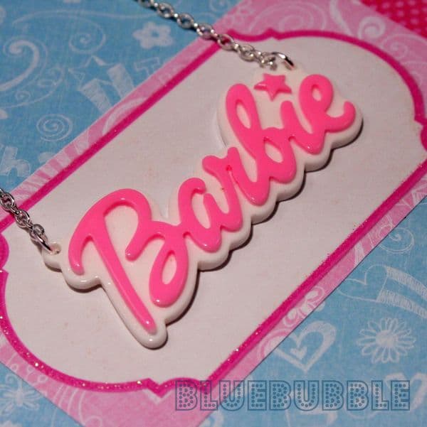 FUNKY LARGE BARBIE NAME NECKLACE CUTE KITSCH RETRO SWEET KAWAII BABY DOLL PENDANT