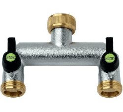 Solid Brass Two Way Manifold With Taps 3/4" Male Thread