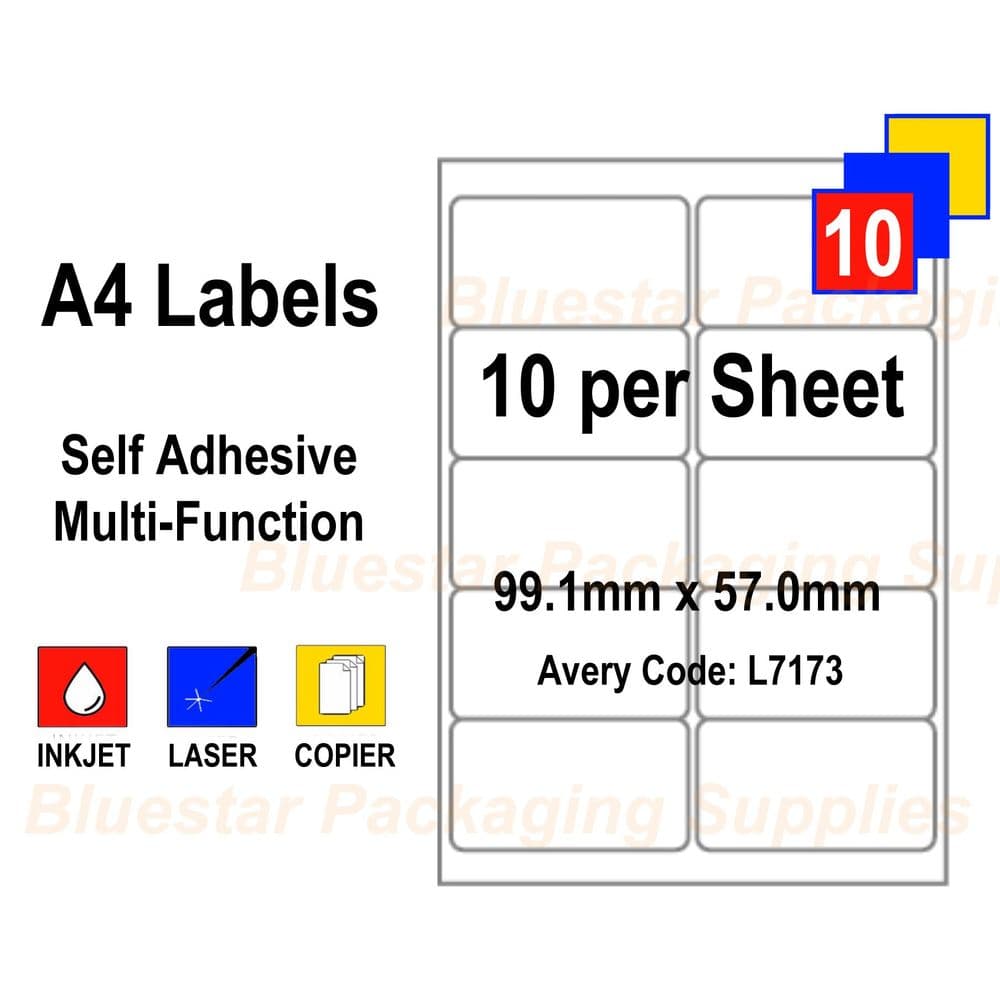 10 Labels / sheet Blank A4 White Address Label for Inkjet / Laser Printers - Box of 100 sheets