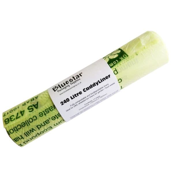 240 Litre Compostable Biodegradable Caddy Liner Roll - 1 Roll (10 bags)