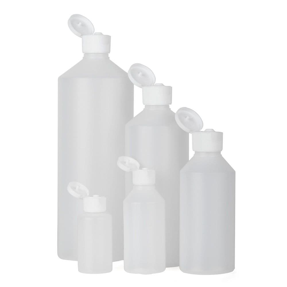 250ml Plastic HDPE Natural Cylindrical Bottles With Flip Top Caps