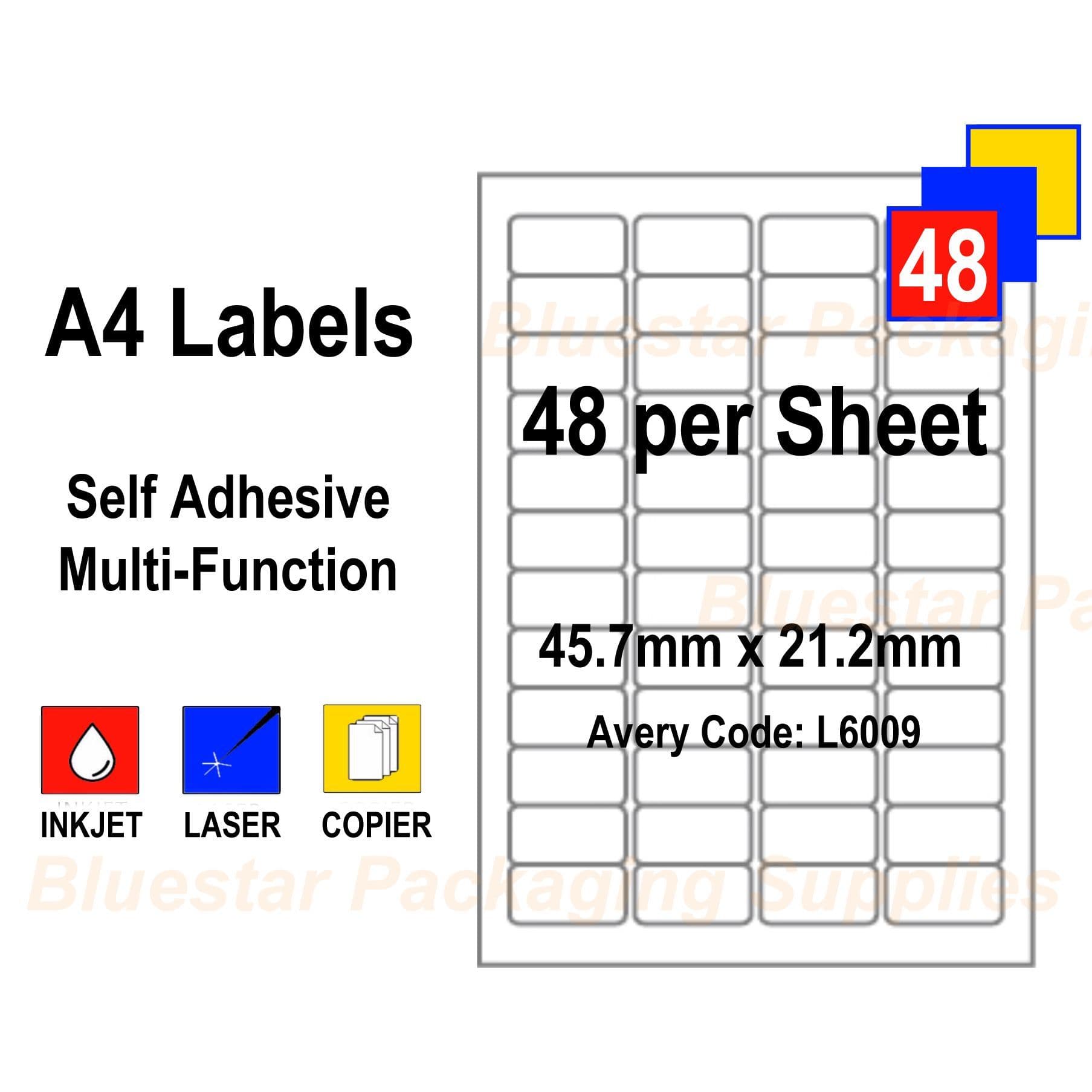 48 Labels / sheet Blank A4 White Address Label for Inkjet / Laser Printers  - Box of 100 sheets