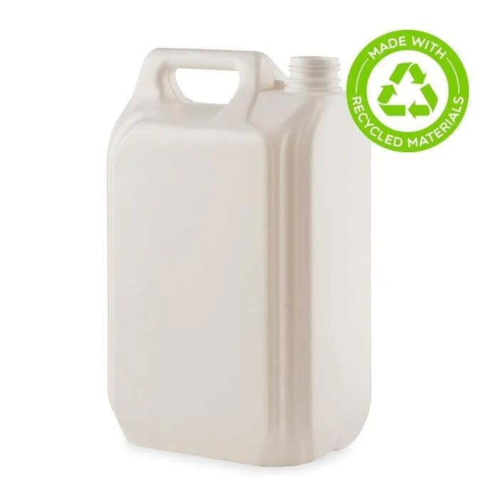 5 Litre White Plastic Jerry Can With Tamper Evident Cap - 30% Recycled Content