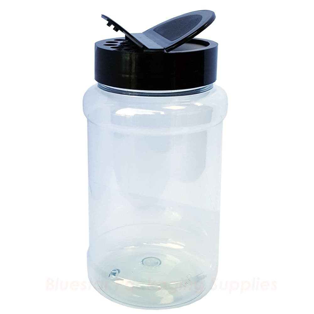 500ml Clear Cylindrical PET Plastic Storage Jar With Black Shaker Screw Cap