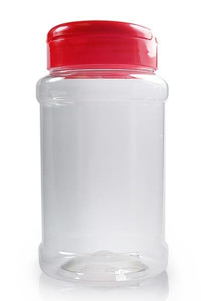 500ml Clear Cylindrical PET Plastic Storage Jar With Red Shaker Screw Cap